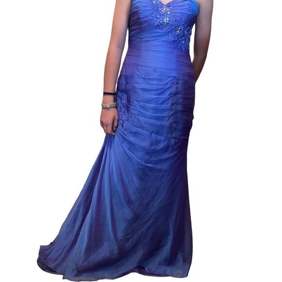 Flirt Maggie Sottero Prom Dress Mermaid Aquascape Blueberry Shimmer Style P4887 - Picture 1 of 10